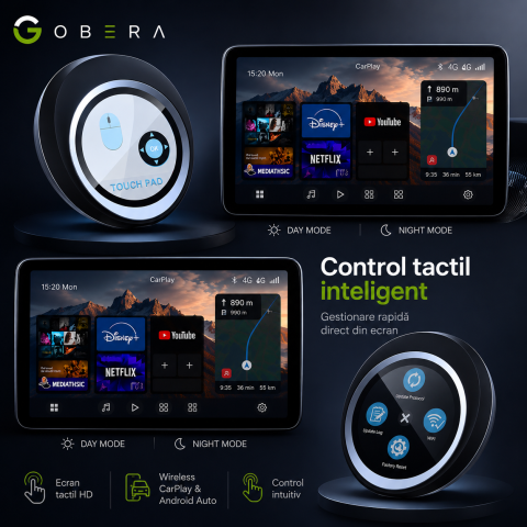 Sistem Multimedia Auto 3-în-1 cu Android 14, CarPlay Wireless, Android Auto Wireless, Touchscreen Control, HDMI pentru Ecran Extern, Procesor Qualcomm QCM6125 Octa-Core, 8GB RAM + 128GB ROM [10]