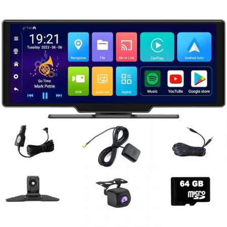 Smart Auto & Conectivitate - Sistem navigatie auto 10.26 inch goBERA®, Android 13, 8-Core, 4 GB RAM, 64 GB ROM, Carplay & Android auto, Bluetooth 5.1, Wi-Fi, Camera dubla, 1080P/1080P, Ecran IPS HD full-touch, GPS tracker, BT, FM