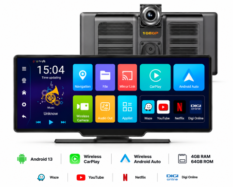 Gadgeturi și Tehnologie Auto - Sistem navigație auto goBERA® 10.26" HD, Android 13 8-Core, 4GB RAM, 64GB ROM, CarPlay & Android Auto, Bluetooth 5.1, Wi-Fi, cameră duală 1080P/1080P, ecran IPS full-touch, GPS tracker, FM, multimedia