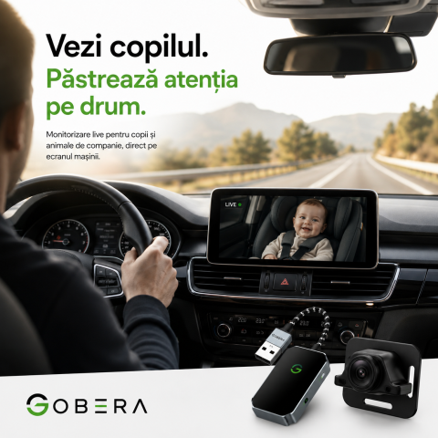 Smart Car Monitor – Wireless CarPlay & Android Auto cu Monitorizare Live pentru Copii și Animale | goBERA® [7]