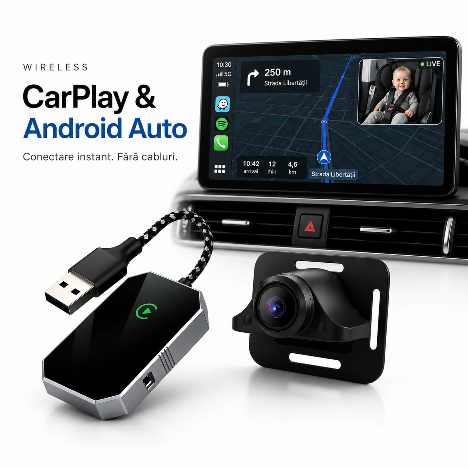 Smart Car Monitor goBERA cu cameră și adaptor wireless