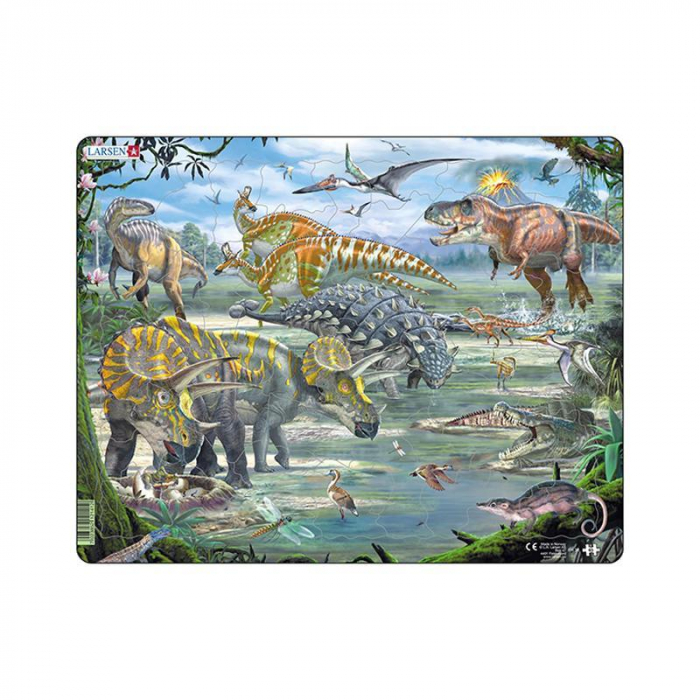 Puzzle maxi Dinozauri fascinanti, orientare tip portret, 65 de piese, Larsen [1]