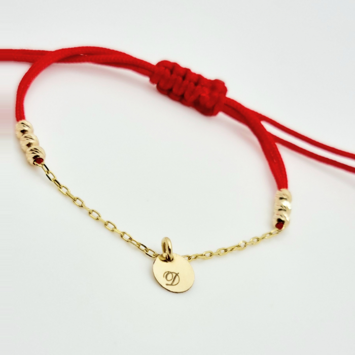 Bratara dama  cu snur  lantisor ,bile aur si banut 7mm personalizat [3]