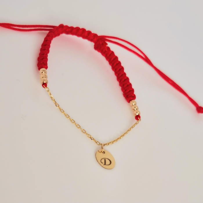 Bratara dama  cu snur  lantisor ,bile aur si banut 7mm personalizat [5]