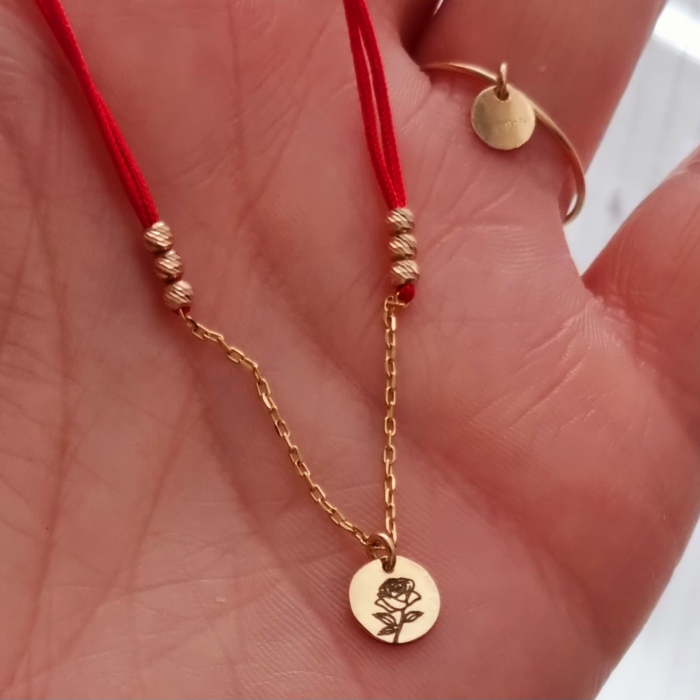 Bratara dama  cu snur  lantisor ,bile aur si banut 7mm personalizat [2]