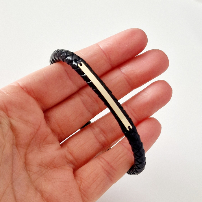 Bratara barbateasca ,tablita aur 14 k si piele [5]