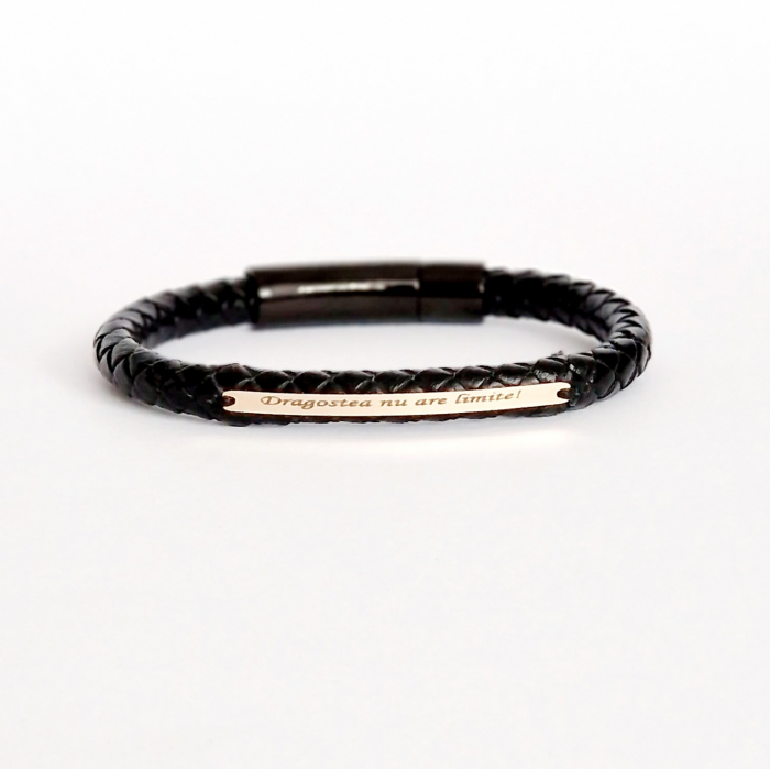 Bratara barbateasca ,tablita aur 14 k si piele [3]
