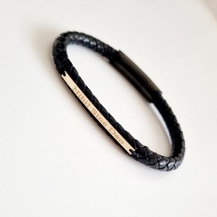 Bratara barbateasca ,tablita aur 14 k si piele [4]