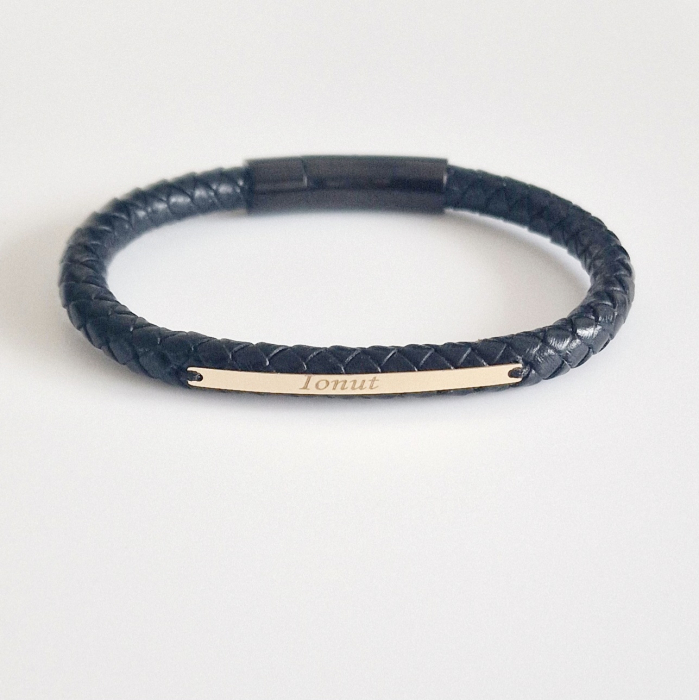 Bratara barbateasca ,tablita aur 14 k si piele [6]