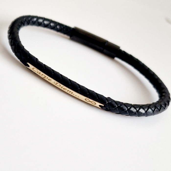Bratara barbateasca ,tablita aur 14 k si piele [2]