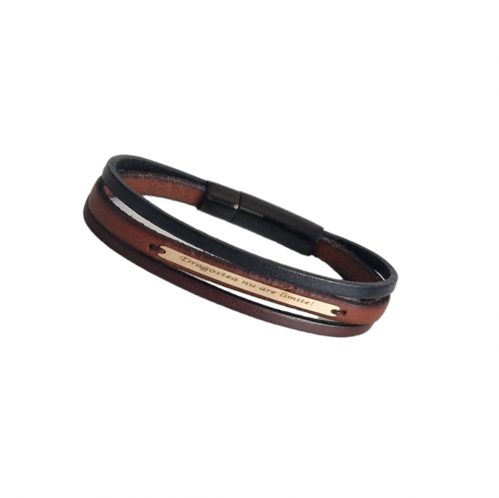 Bratara  barbateasca tablita aur 14k si piele tripa [3]