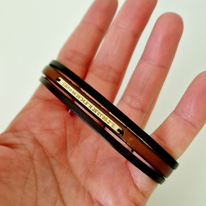 Bratara  barbateasca tablita aur 14k si piele tripa [4]