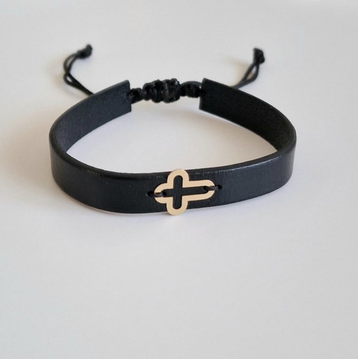 Bratara barbati cruciulita aur 14 k si piele [5]