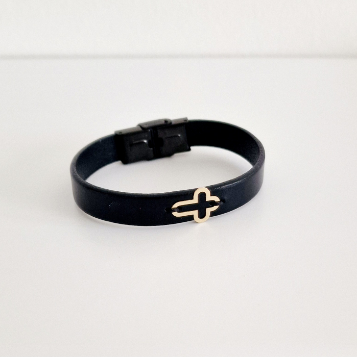 Bratara barbati cruciulita aur 14 k si piele [2]