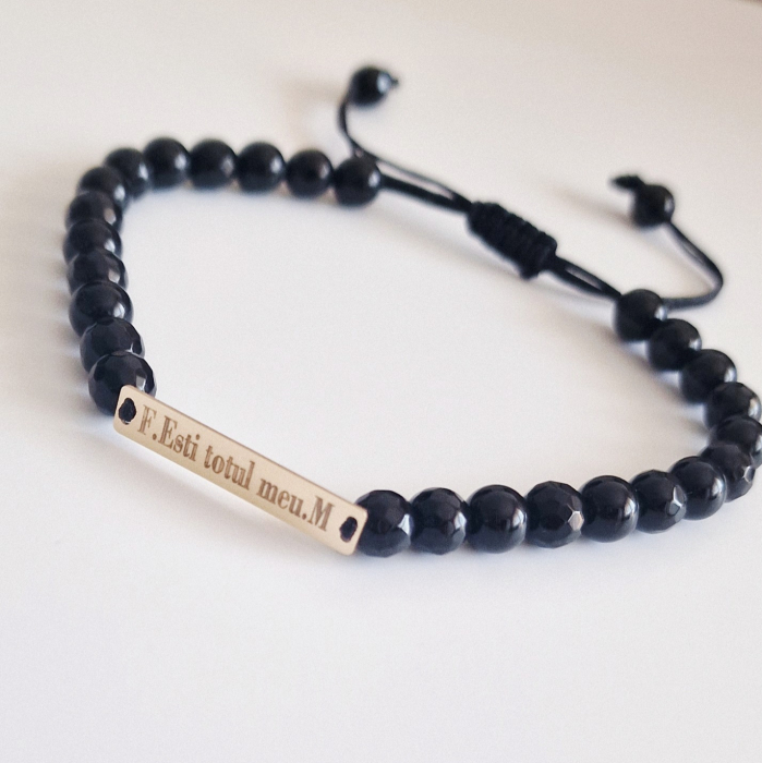 Bratara barbati cu  tablita aur personalizata si onix [13]