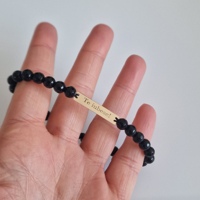 Bratara barbati cu  tablita aur personalizata si onix [6]