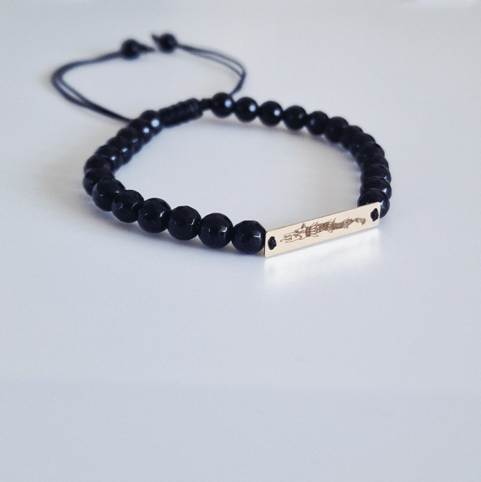 Bratara barbati cu  tablita aur personalizata si onix [9]