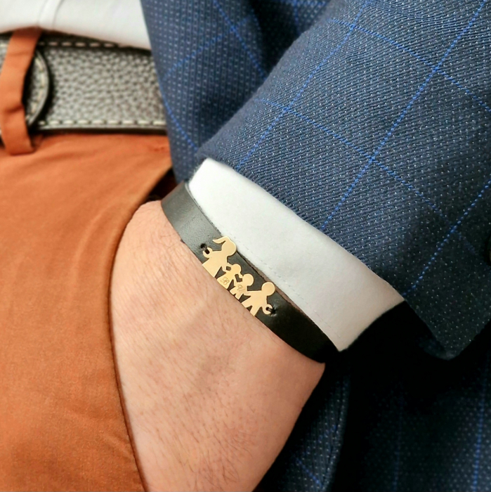 Bratara barbati  personalizata piele membri familie aur 14 k [3]