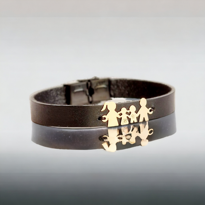 Bratara barbati  personalizata piele membri familie aur 14 k [5]
