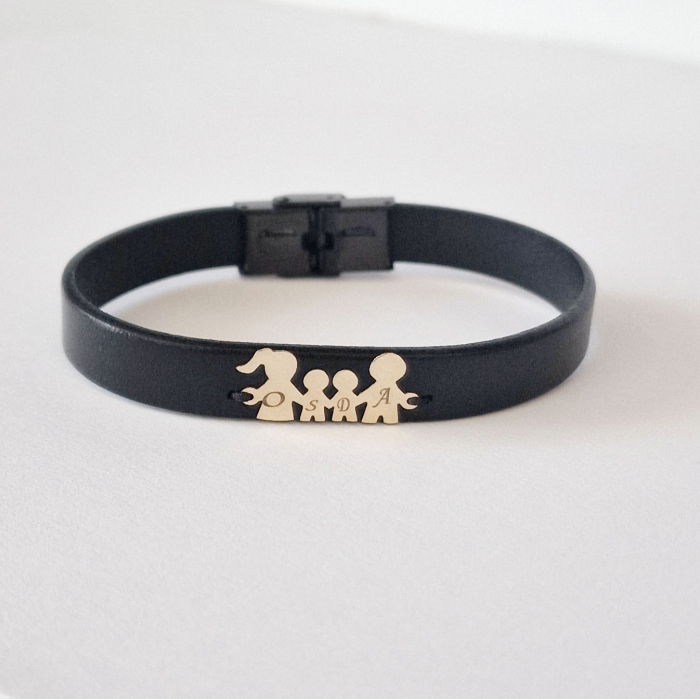 Bratara barbati  personalizata piele membri familie aur 14 k [4]