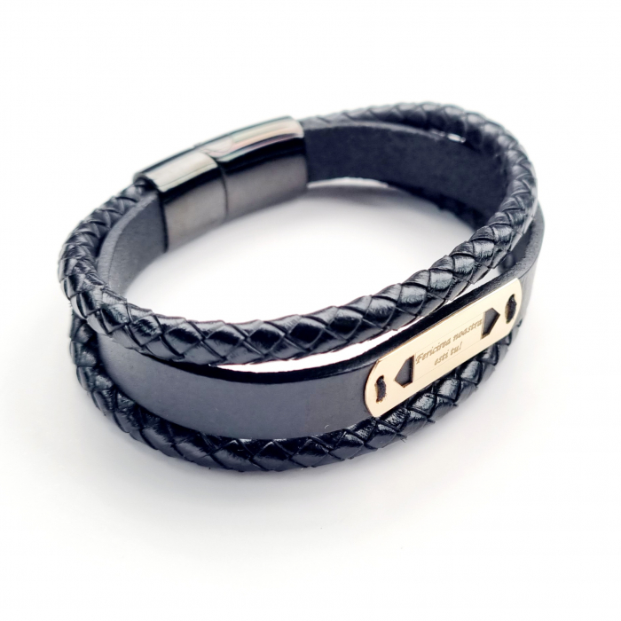 Bratara barbati tablita aur 14k si piele [2]