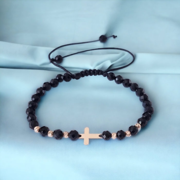 Bratara cu snur  cruciulita ,bile aur 14k si onix [2]