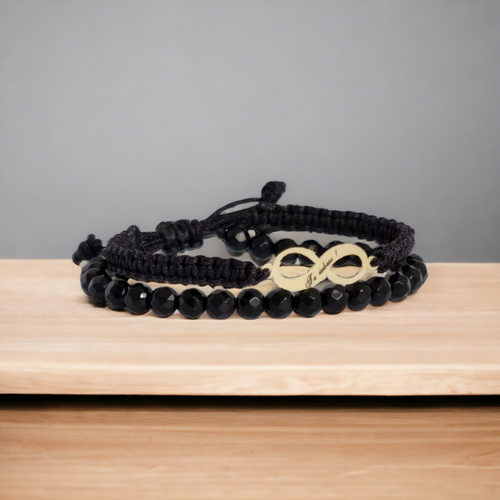 Bratara barbati personalizata ,snur .onix si infinit 18mm [3]