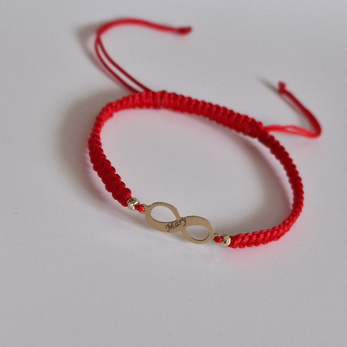Bratara cu snur personalizata   infinit și bile de aur  14k [3]