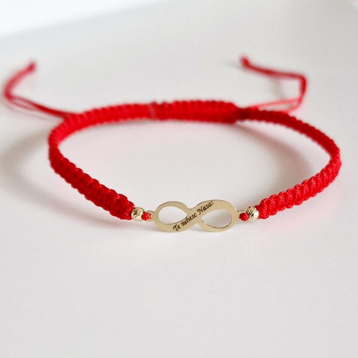 Bratara cu snur personalizata   infinit și bile de aur  14k [2]