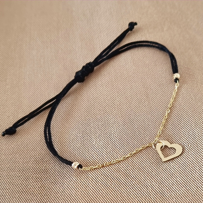 Bratara dama snur  lanț,inimă,bile ,aur 14k [2]