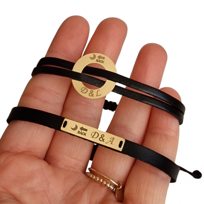 Set Bratari cuplu personalizate , piele, disc, tablita aur 14k [5]