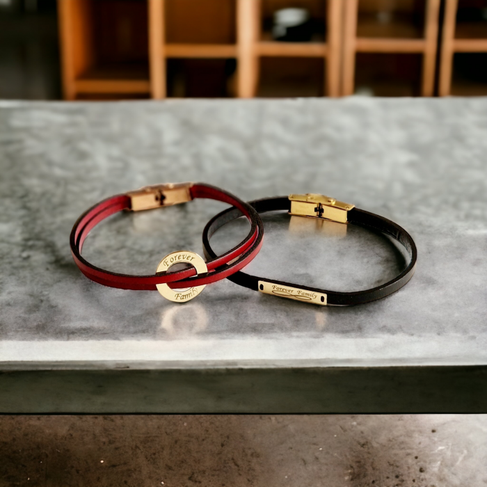 Set Bratari cuplu personalizate , piele, disc, tablita aur 14k [4]