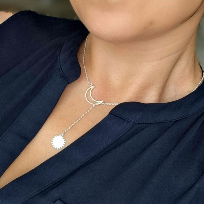 Lantisor argint personalizat ,luna si soare [2]