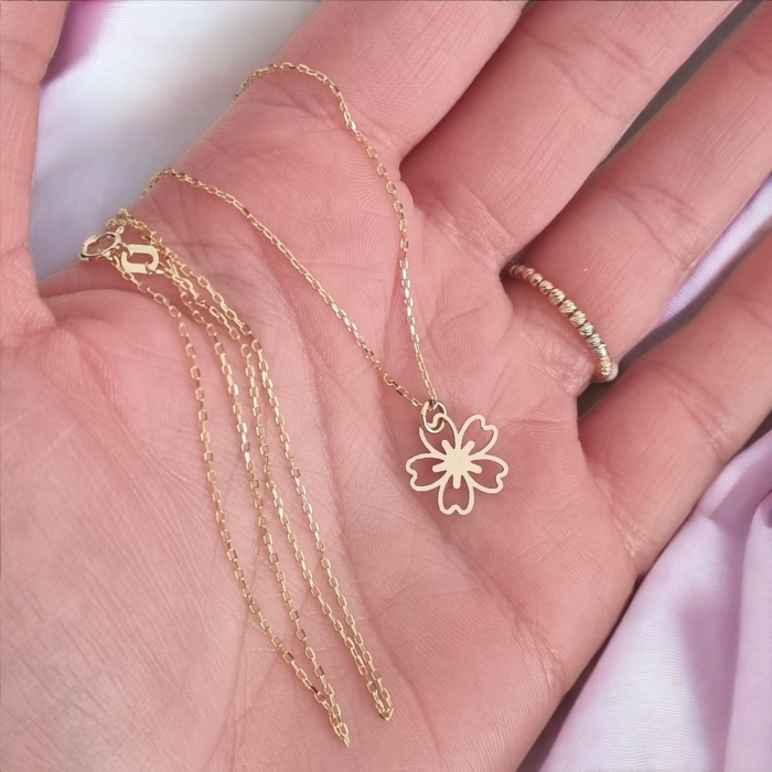Lantisor dama cu pandantiv floare aur 14 k [3]