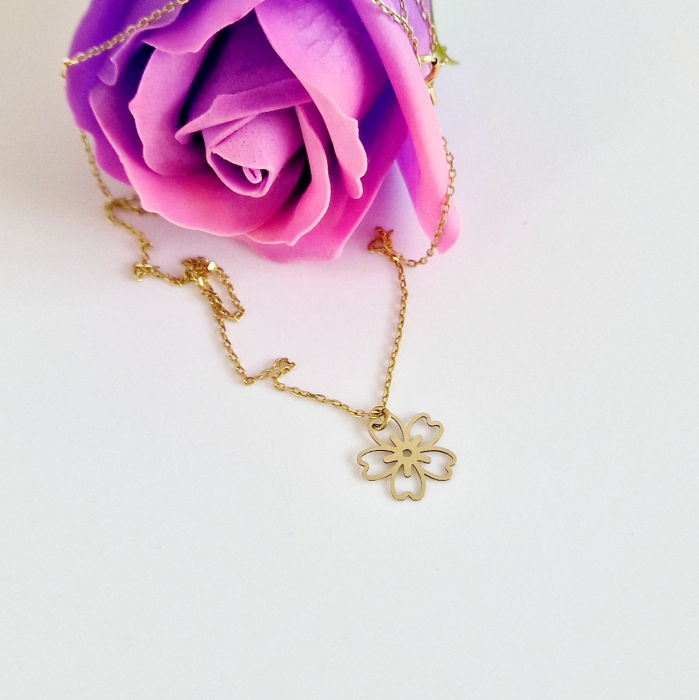 Lantisor dama cu pandantiv floare aur 14 k [6]