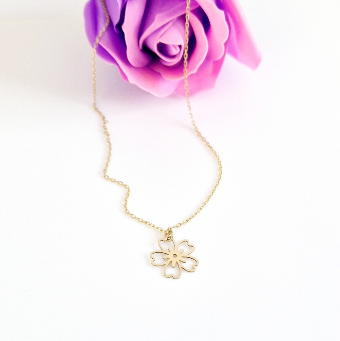 Lantisor dama cu pandantiv floare aur 14 k [4]