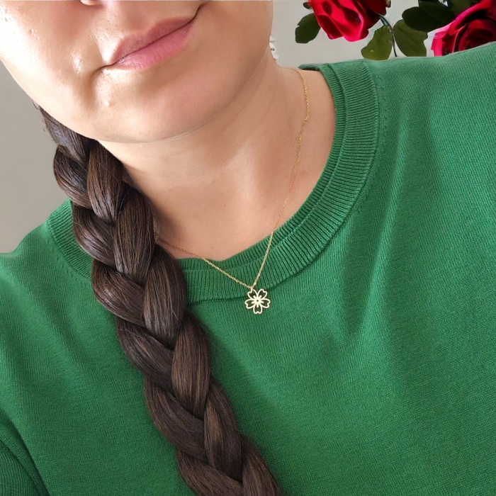 Lantisor dama cu pandantiv floare aur 14 k [7]
