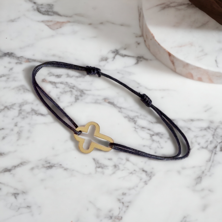 Brățări aur 14k - Bratara  barbati cu snur si cruciulita 15mm