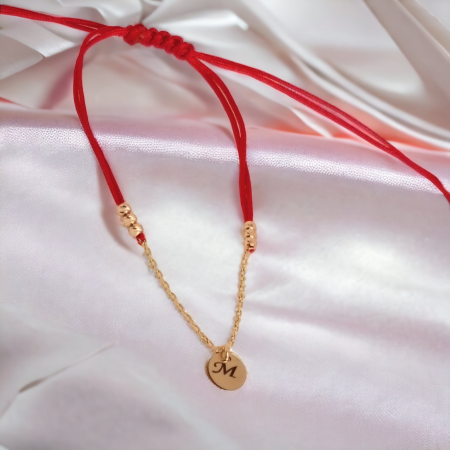 Bratara dama  cu snur  lantisor ,bile aur si banut 7mm personalizat