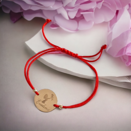 Bratara snur, bănut 15mm personalizat și bile aur