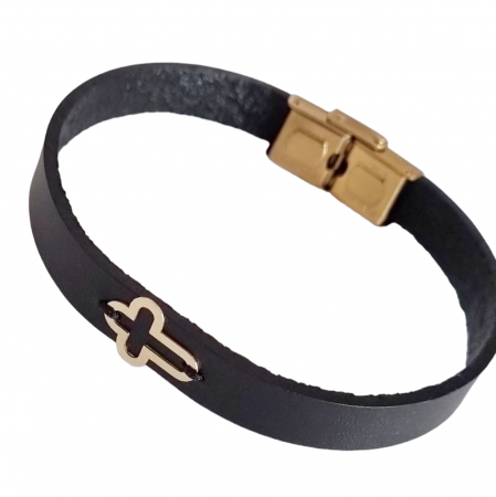 Bratara barbati cruciulita aur 14 k si piele [2]