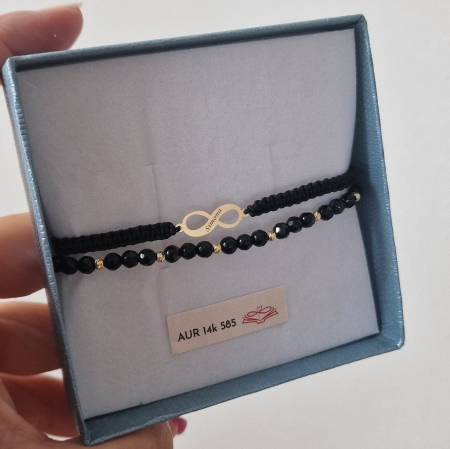 Bratara barbati  cu snur,personalizata bile aur ,infinit aur ,onix [5]