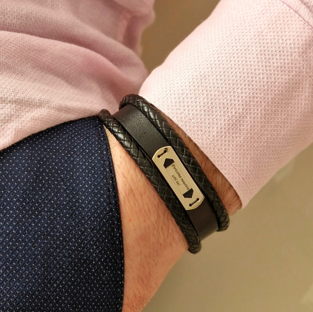OFERA UN CADOU - Bratara barbati tablita aur 14k si piele