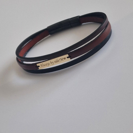 Bratara barbati tablita aur 14k și piele triplă [11]