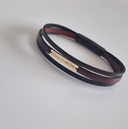 Bratara barbati tablita aur 14k și piele triplă [10]