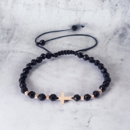 Bratara cu snur  cruciulita ,bile aur 14k si onix [3]
