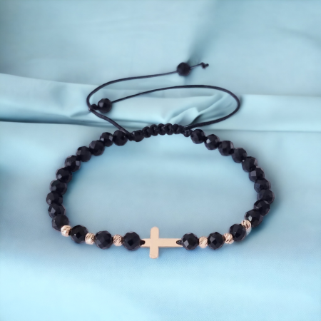 Bratara cu snur  cruciulita ,bile aur 14k si onix [1]