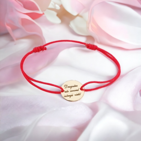 Brățări aur 14k - Bratara cu snur si  banut personalizat aur