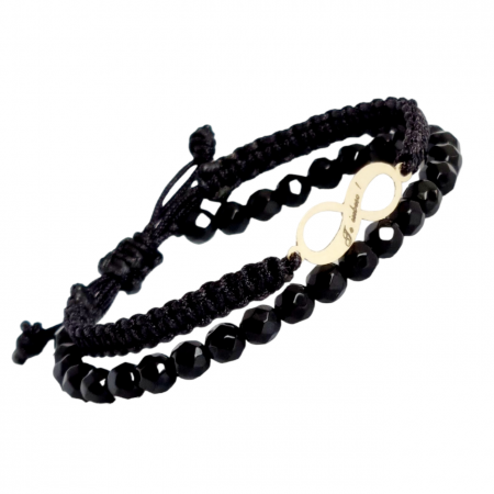 Brățări aur 14k - Bratara barbati personalizata ,snur .onix si infinit 18mm