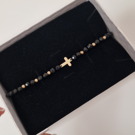 Bratara cu snur cruciulita ,bile aur 14k si onix [3]
